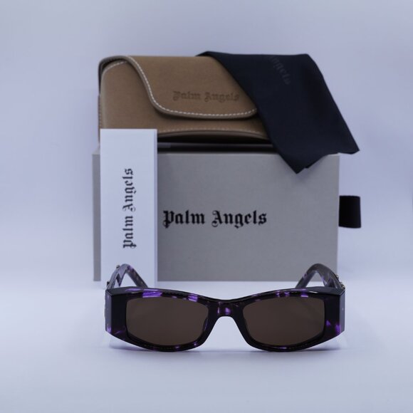 Palm Angels PERI007 ANGEL 3464 Rectangle Sunglasses - Havana Purple/Brown - Picture 3 of 11
